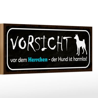 Holzschild Hinweis 27x10cm Vorsicht Herrchen Hund harmlos