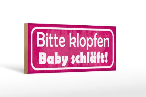 Holzschild Hinweis 27x10cm bitte klopfen Baby schläft rosa Schild