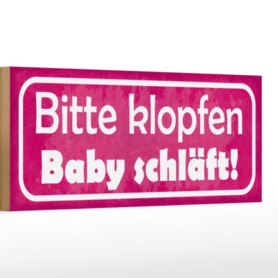 Holzschild Hinweis 27x10cm bitte klopfen Baby schläft rosa Schild