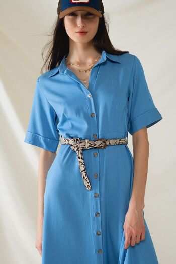 Robe chemise longue bleue à col polo 3