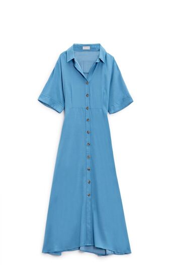 Robe chemise longue bleue à col polo 5
