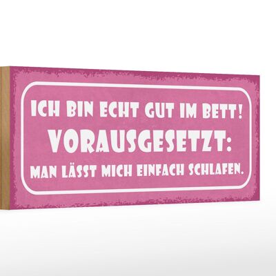 Holzschild Spruch 27x10cm ich bin echt gut im Bett