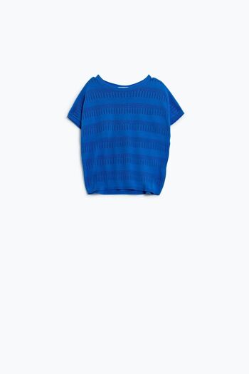 Sweat-shirt bleu avec motif en dentelle et manches courtes 6