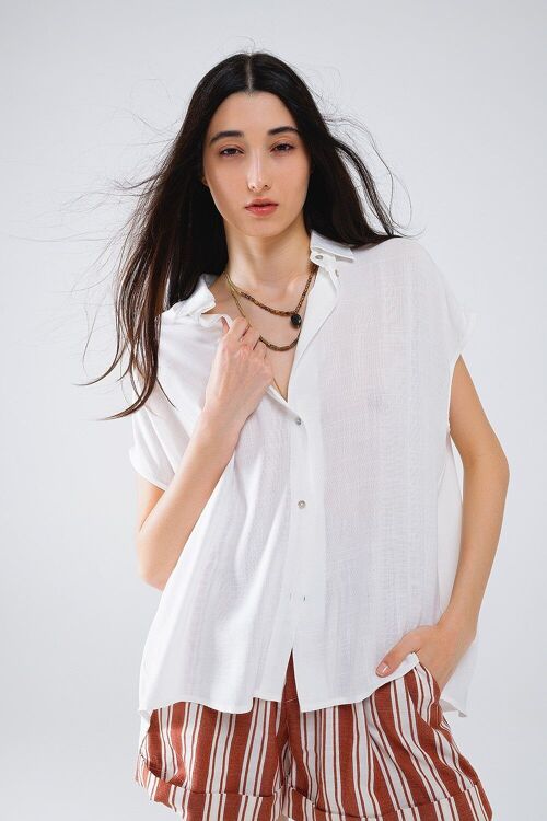 White Button Up Blouse With Polo Collar