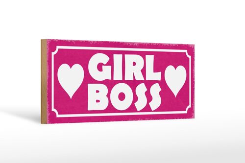Holzschild Hinweis 27x10cm Girl Boss pink Herz