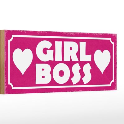 Cartello in legno 27x10 cm Girl Boss cuore rosa