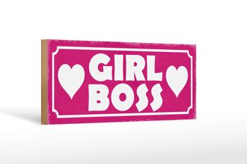 Panneau avis en bois 27x10cm Girl Boss coeur rose 1