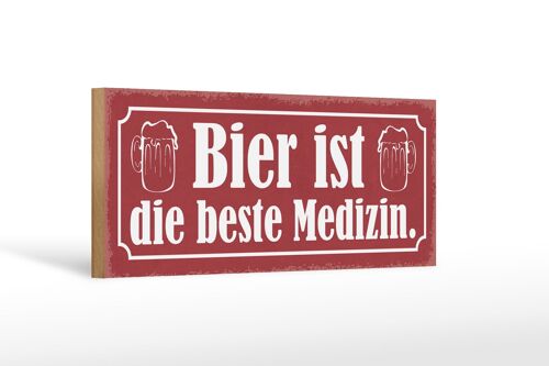 Holzschild Spruch 27x10cm Bier ist die beste Medizin rosa Schild