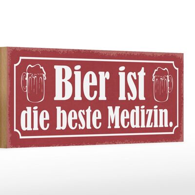 Holzschild Spruch 27x10cm Bier ist die beste Medizin rosa Schild