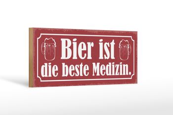 Panneau en bois disant 27x10cm La bière est le meilleur signe rose de médecine 1