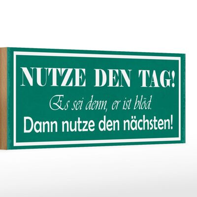 Holzschild Spruch 27x10cm Nutze den Tag es sei denn, er ist blöd