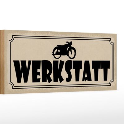 Cartel de madera aviso 27x10cm taller de motos cartel gris