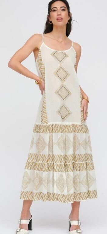 Abito lungo in cotone stampato da donna. Promozione estiva