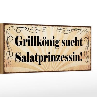 Cartel de madera que dice 27x10cm Grill king busca ensalada princesa