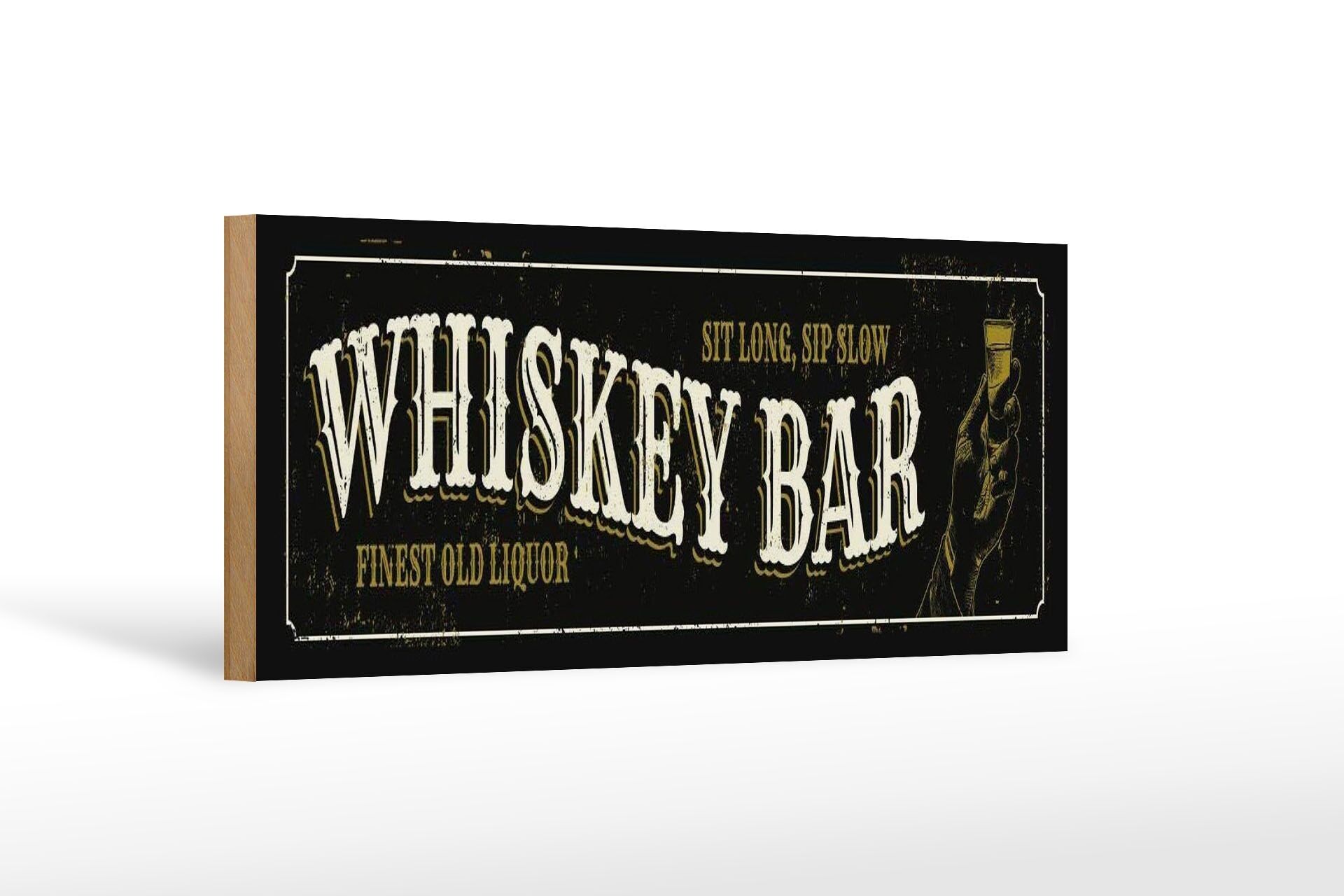 Avviso cartello in legno 27x10 cm Whisky Bar sit long sorseggia lentamente