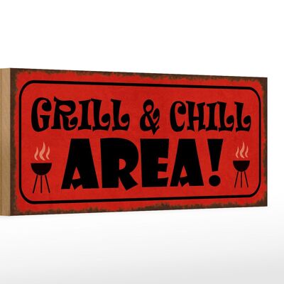 Cartello in legno con scritta Grill Chill Area Grill 27x10 cm