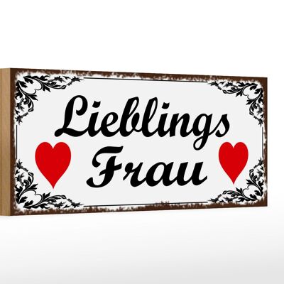 Holzschild Spruch 27x10cm Lieblingsfrau Herz weißes Schild