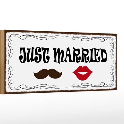 Holzschild Spruch 27x10cm Just married Ehepaar