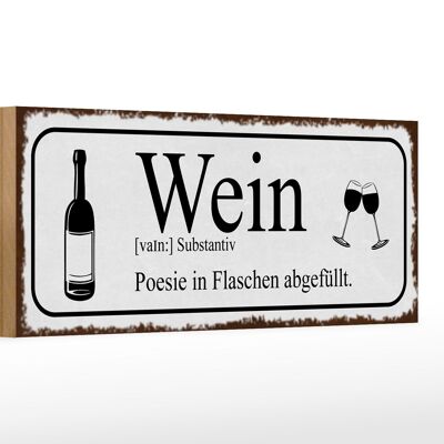 Cartel de madera que dice 27x10cm poesía del vino en botellas.