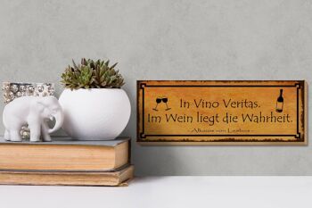 Panneau en bois disant 27x10cm en Vino Veritas dans la vérité du vin 3