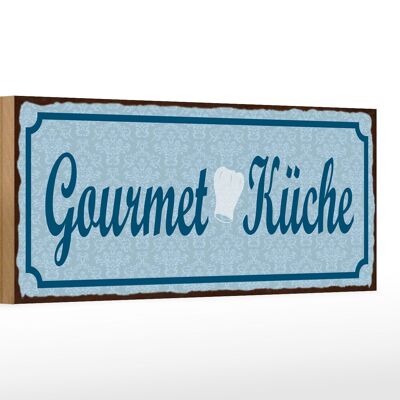 Cartello in legno avviso cucina gourmet 27x10 cm blu