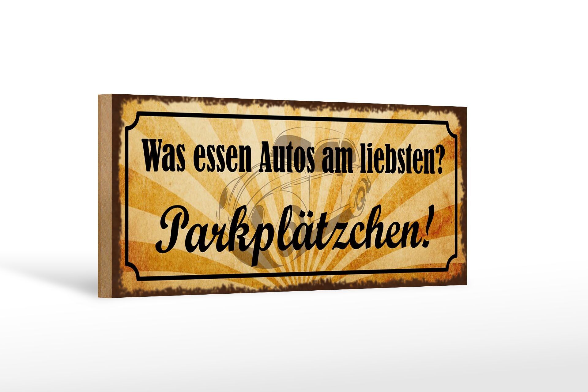 Cartello in legno con scritta 27x10 cm cosa mangiano le auto nei parcheggi