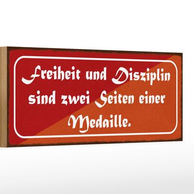 Cartello in legno con scritta Freedom Discipline 27x10 cm su due lati
