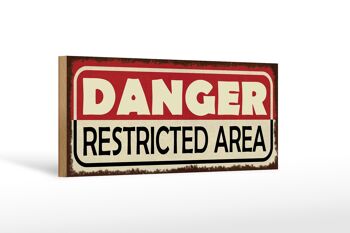 Panneau d'avertissement en bois 27x10cm Zone réglementée de danger 1