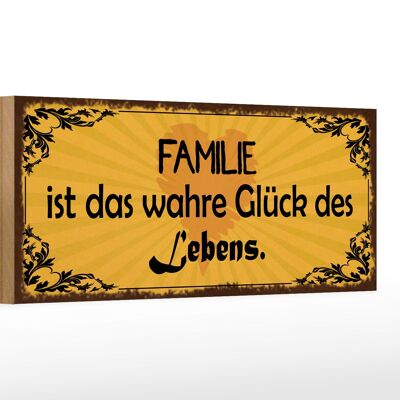Cartello in legno 27x10 cm con scritta "La vera felicità della vita della famiglia".