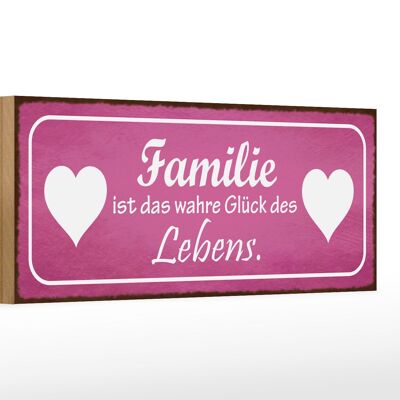 Cartel de madera que dice 27x10cm La familia es la verdadera felicidad corazón