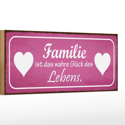 Panneau en bois disant 27x10cm La famille est le vrai bonheur coeur