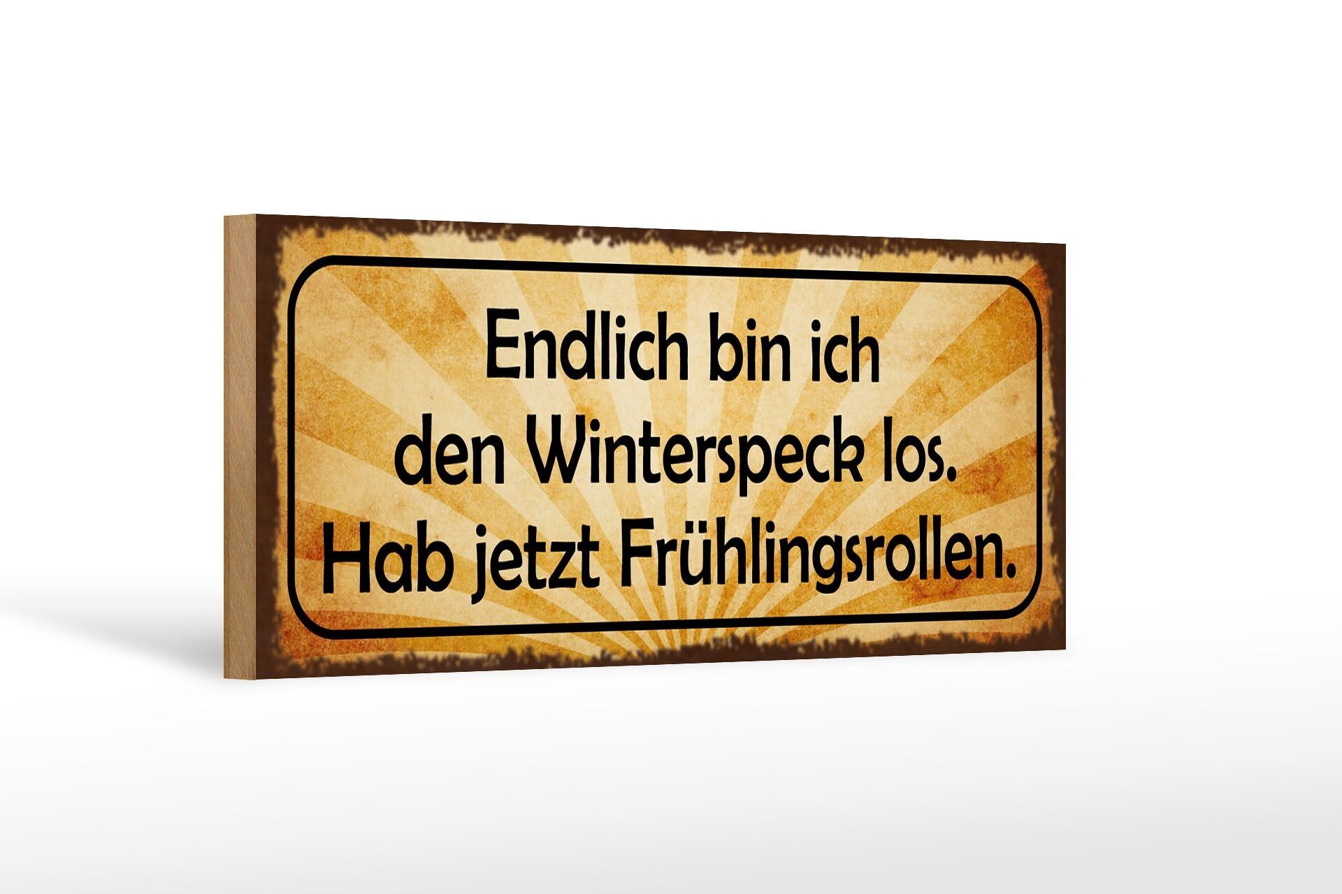 Holzschild Spruch 27x10cm bin den Winterspeck los hab jetzt Frühlingsrollen