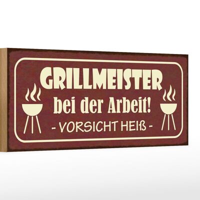 Holzschild Spruch 27x10cm Grillmeister bei der Arbeit heiß