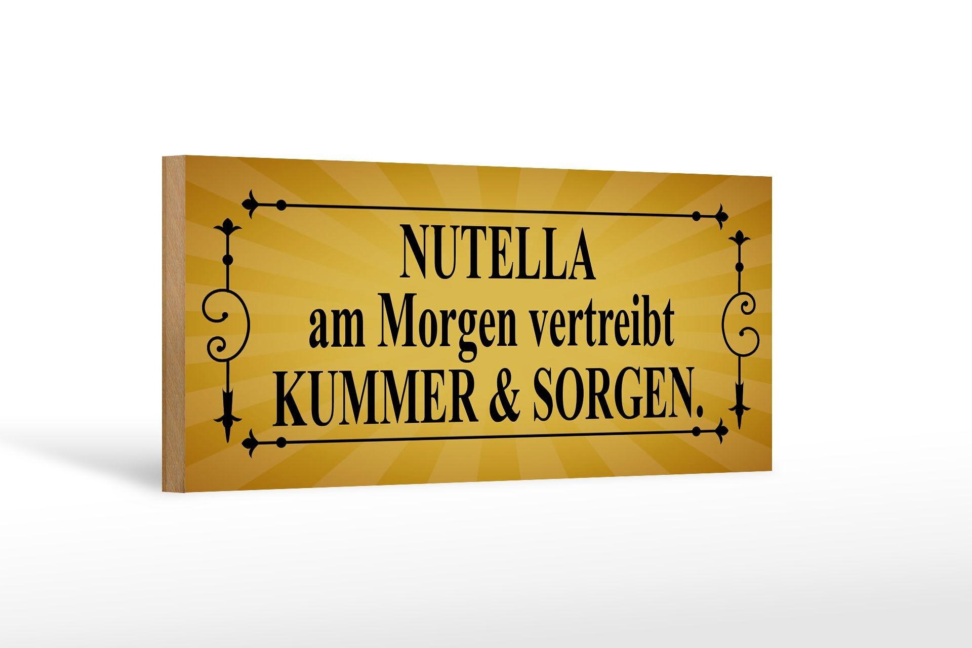 Panneau en bois indiquant 27x10 cm Nutella le matin chasse le chagrin et les soucis