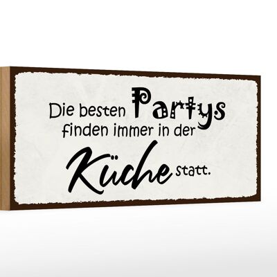 Cartello in legno 27x10 cm con scritta "Le migliori feste sempre in cucina".