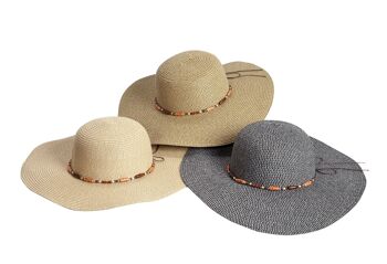 CHAPEAU EN MARBRE NOIR AVEC PERLES EN BOIS