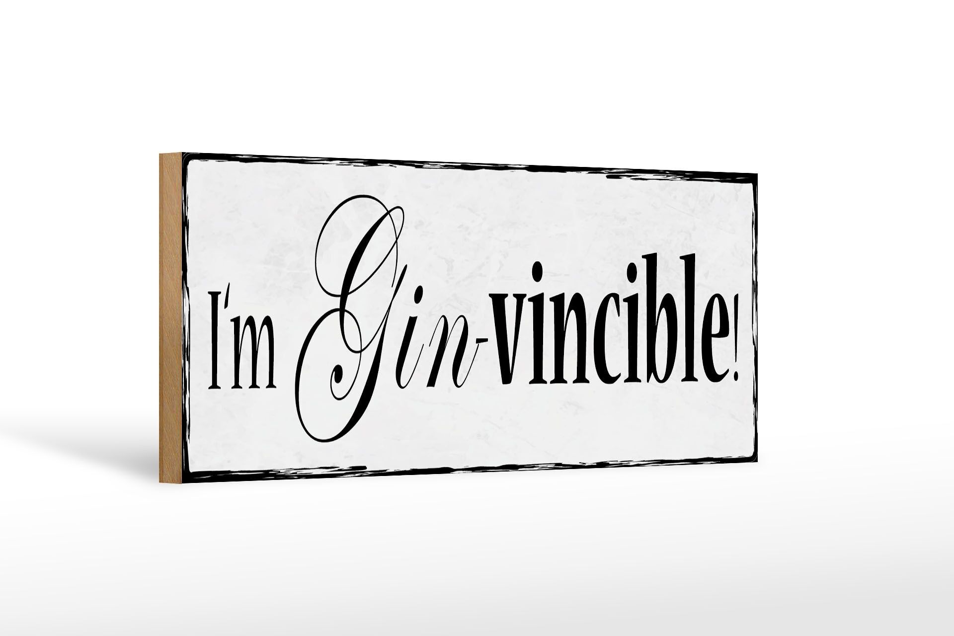 Cartello in legno con scritta "I'm Gin-vincible" 27x10 cm