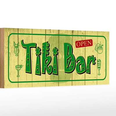 Cartel de madera que dice Tiki Bar abierto 27x10cm.