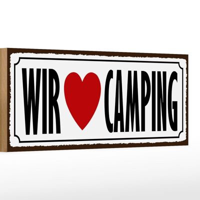 Cartello in legno 27x10 cm con scritta "amiamo il campeggio".