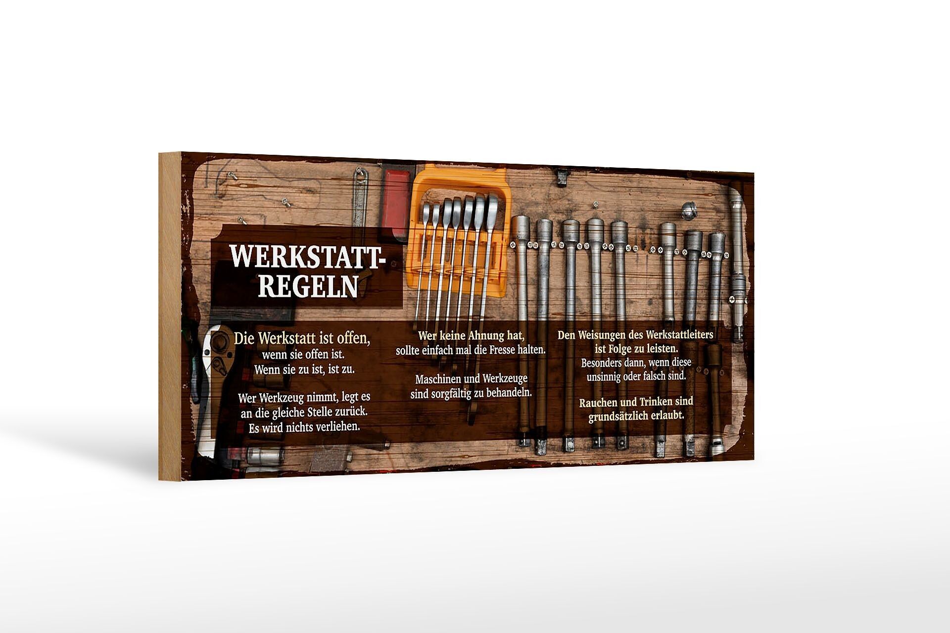 Wooden sign saying 27x10cm workshop rules smoking allowed