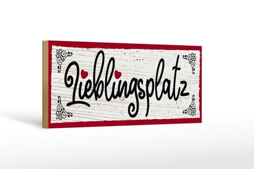 Holzschild Spruch 27x10cm Lieblingsplatz Herz rot