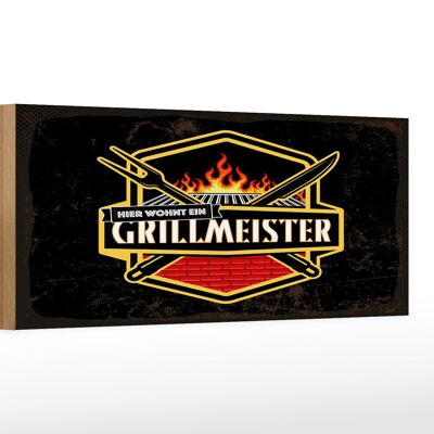 Holzschild Spruch 27x10cm Hier wohnt ein Grillmeister