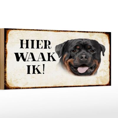 Cartello in legno con scritta 27x10 cm Dutch Here Waak ik Rottweiler