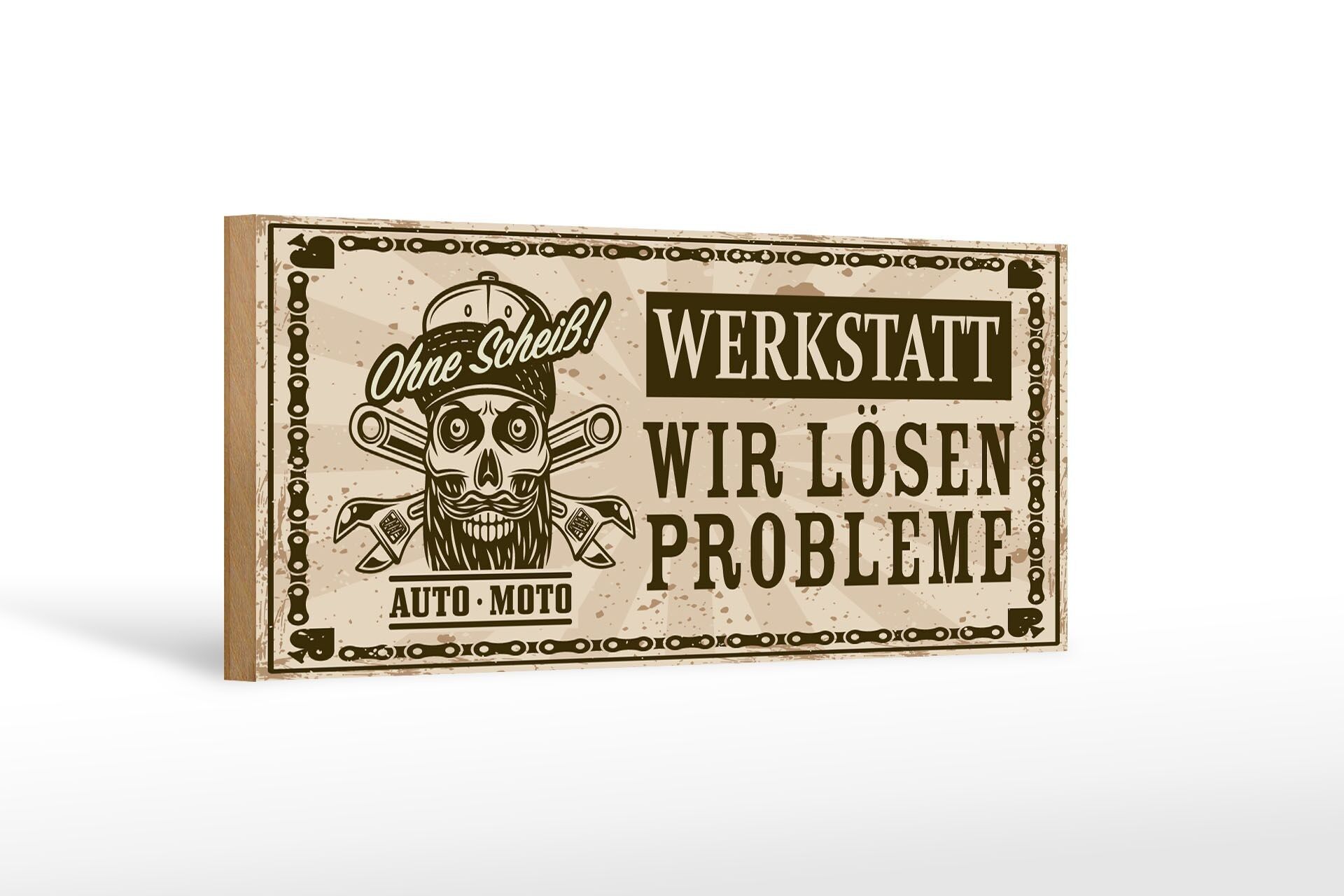 Cartello in legno con scritta 27x10 cm officina moto auto risolviamo problemi