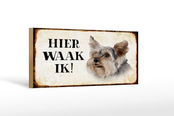 Panneau en bois indiquant 27x10cm Dutch Here Waak ik Yorkshire Terrier dog 1
