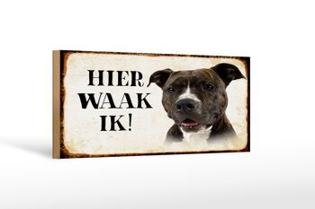Panneau en bois disant 27x10cm Dutch Here Waak ik Pitbull Terrier 1