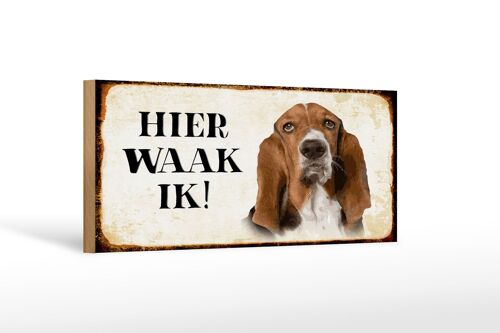 Holzschild Spruch 27x10cm holländisch Hier Waak ik Bassett Hund