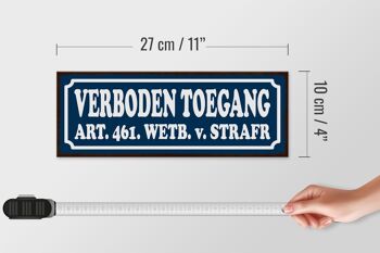 Panneau d'avertissement en bois 27x10cm Néerlandais Verboden toegang Accès interdit 4