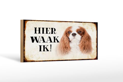 Holzschild Spruch 27x10cm holländisch Hier Waak ik King Charles Spaniel