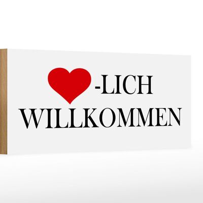 Holzschild Spruch 27x10cm Herzlich Willkommen Herz